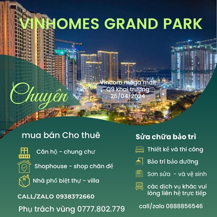 Khu đại đô thị Vinhomes Grand Park - TP Thủ Đức
Giỏ hàng chuyển nhượng Nhà phố - Biệt thự giá tốt tháng 01/2024