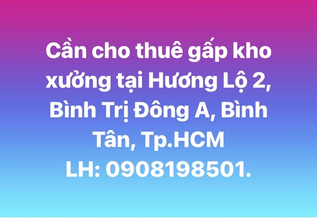 Chính chủ cho thuê đường Hương Lộ 2, Phường Bình Trị Đông A, Quận Bình Tân