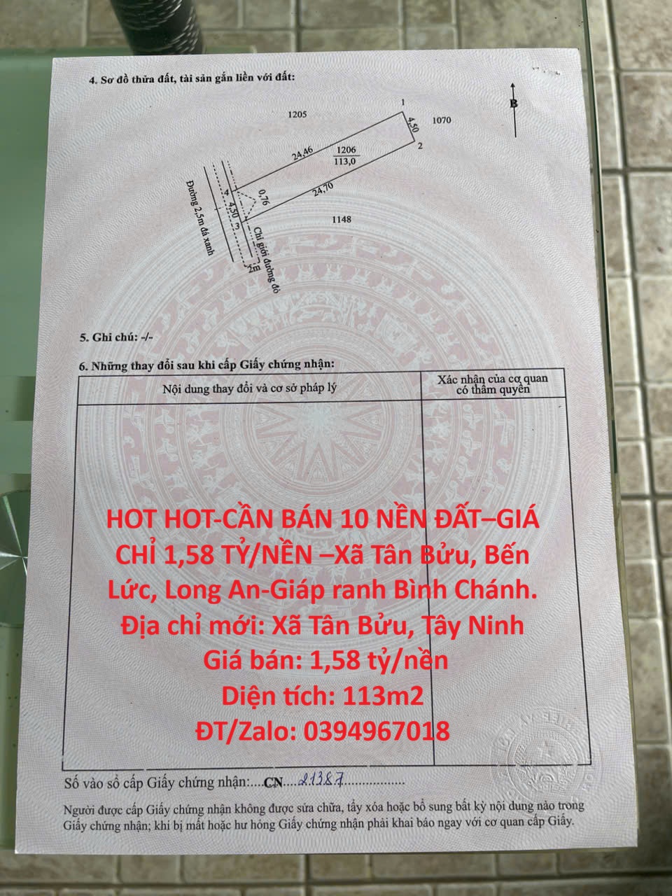 HOT HOT-CẦN BÁN 10 NỀN ĐẤT–GIÁ CHỈ 1,58 TỶ/NỀN –Xã Tân Bửu, Bến Lức, Long An-Giáp ranh Bình Chánh