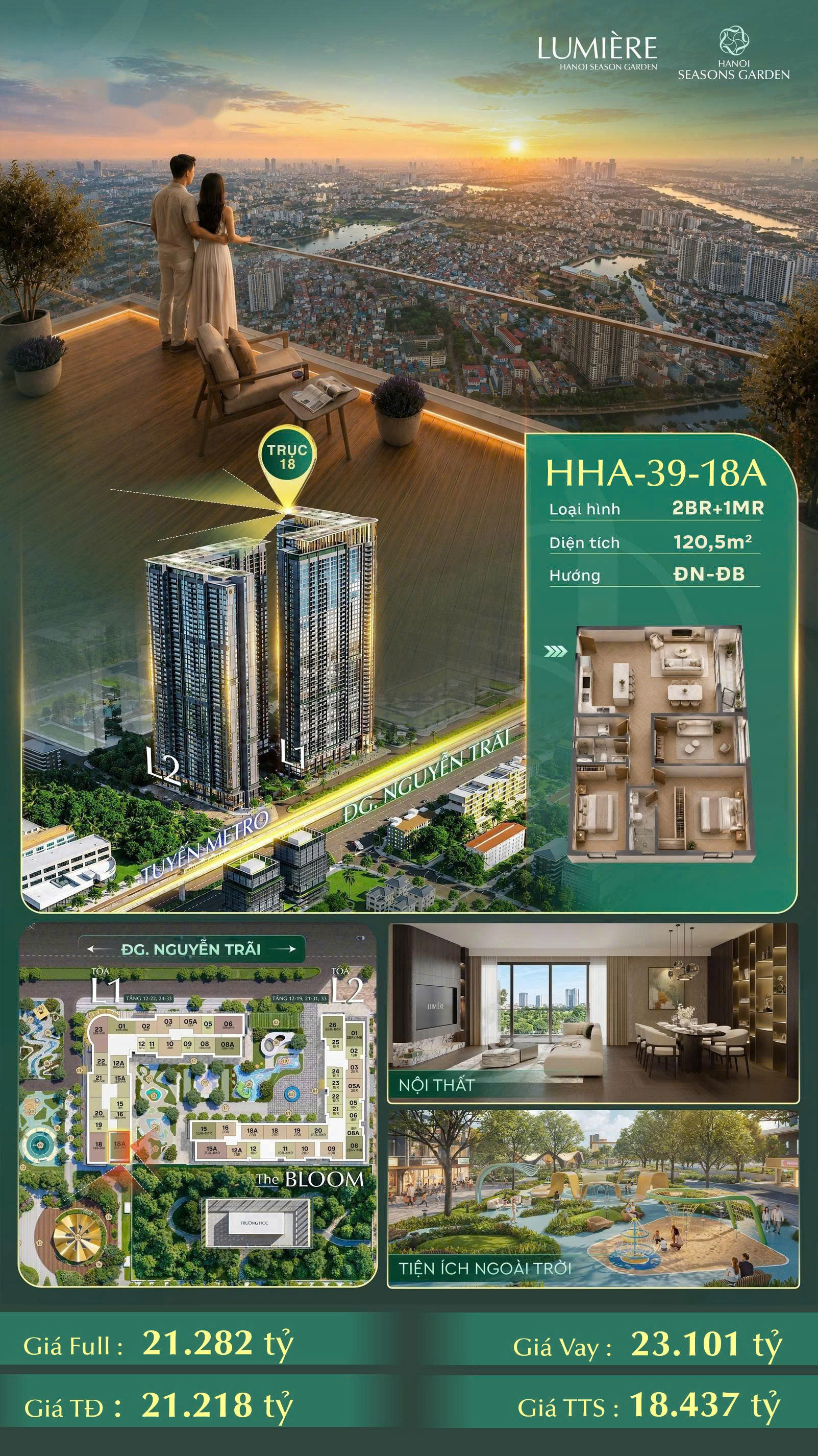 🌿 Một Trong Những Quỹ Căn 2PN+1MR Rộng Nhất Tại Hanoi Seasons Garden