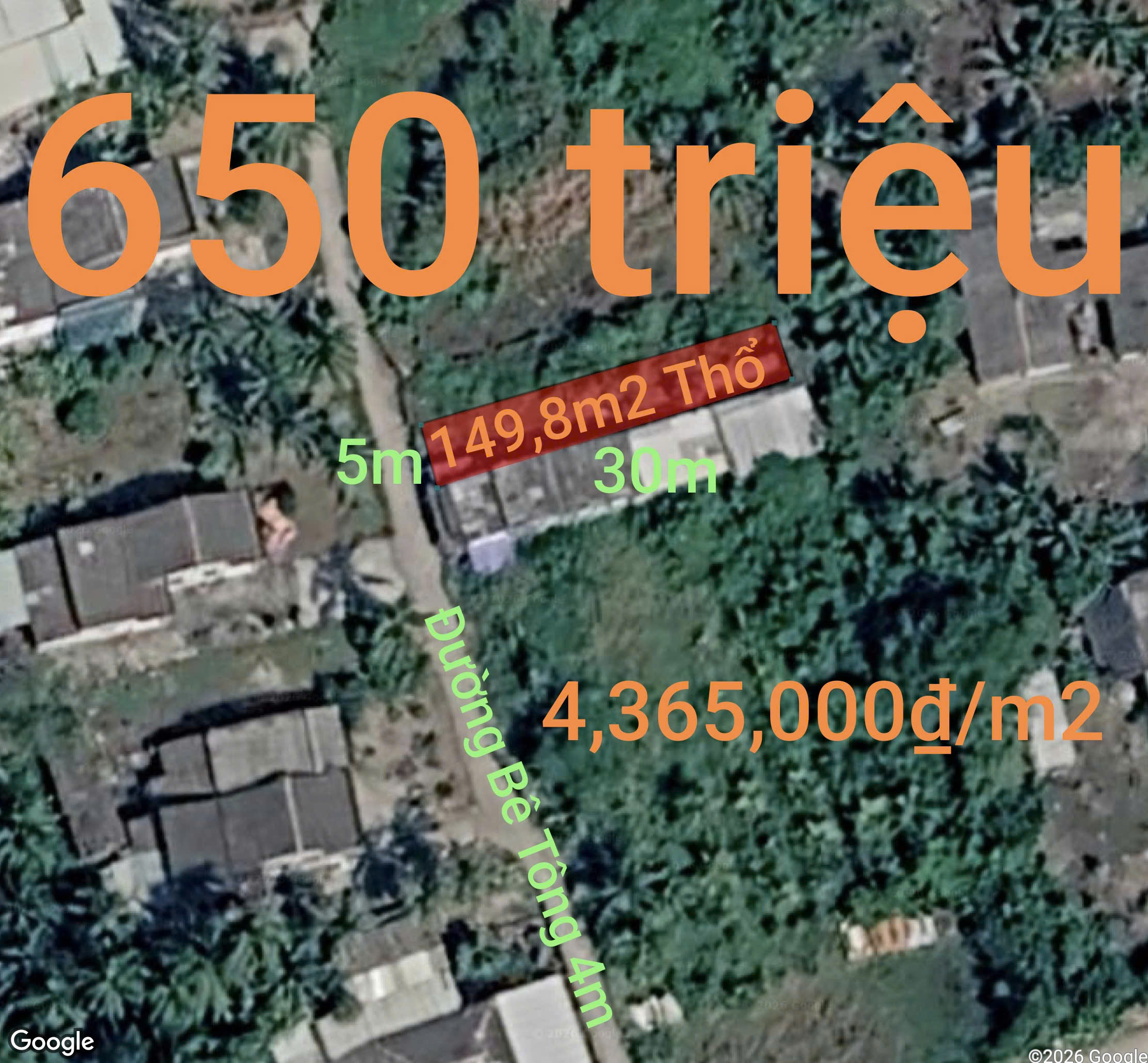 Bán lô đất thổ gần khu công nghiệp Bình Trinh Đông giá 650 triệu