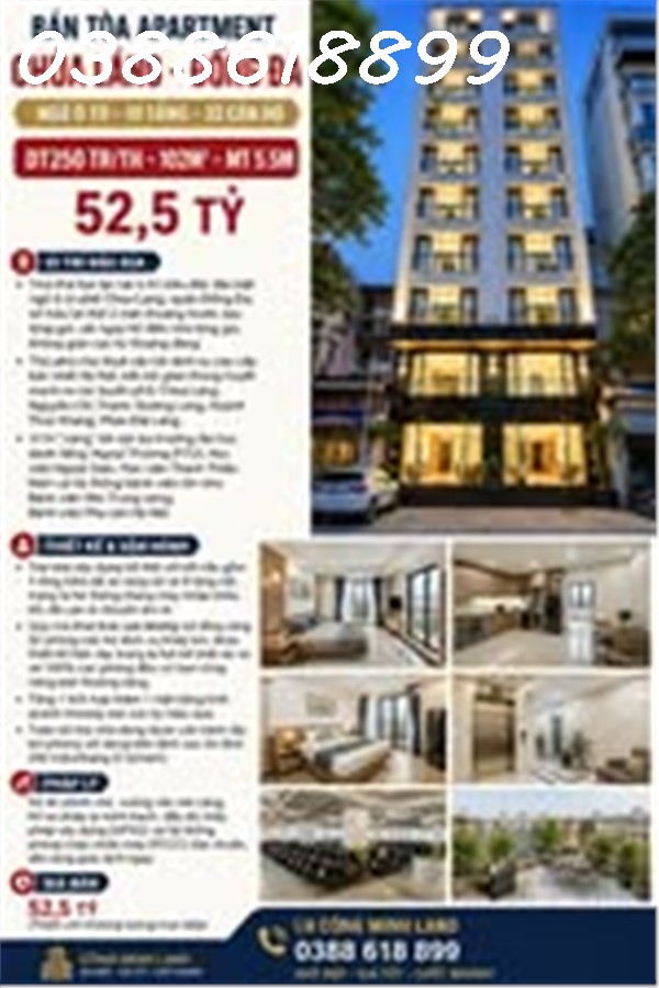 BÁN TÒA APARTMENT CHÙA LÁNG - ĐỐNG ĐA - NGÕ Ô TÔ - 10 TẦNG - 32 CĂN HỘ - DT250 TR/TH - 102M² - MT 5.5M - 52,5 TỶ
