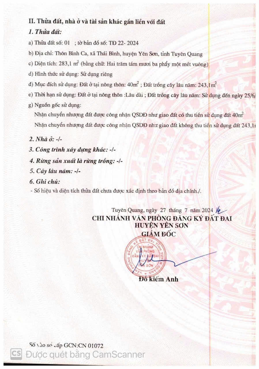 CHÍNH CHỦ BÁN LÔ ĐẤT ĐẸP TẠI XÃ THÁI BÌNH, YÊN SƠN, TUYÊN QUANG