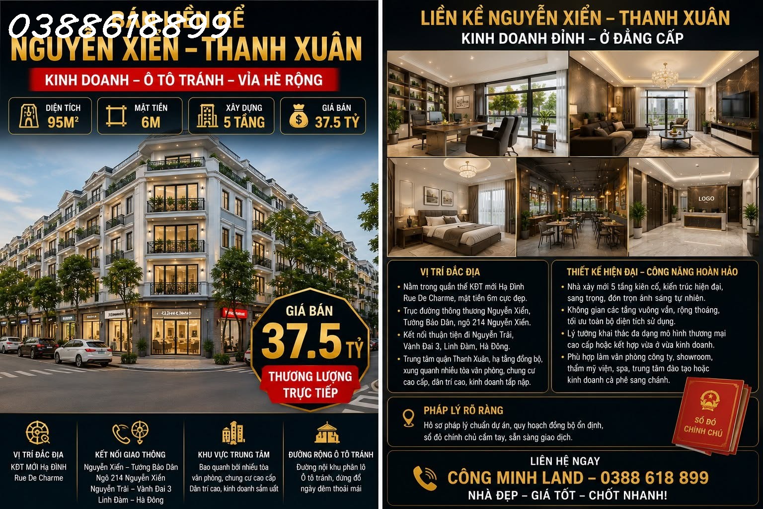 BÁN LIỀN KỀ NGUYỄN XIỂN - THANH XUÂN - KINH DOANH - Ô TÔ TRÁNH - 95M2 - MT 6M - GIÁ 37.5 TỶ