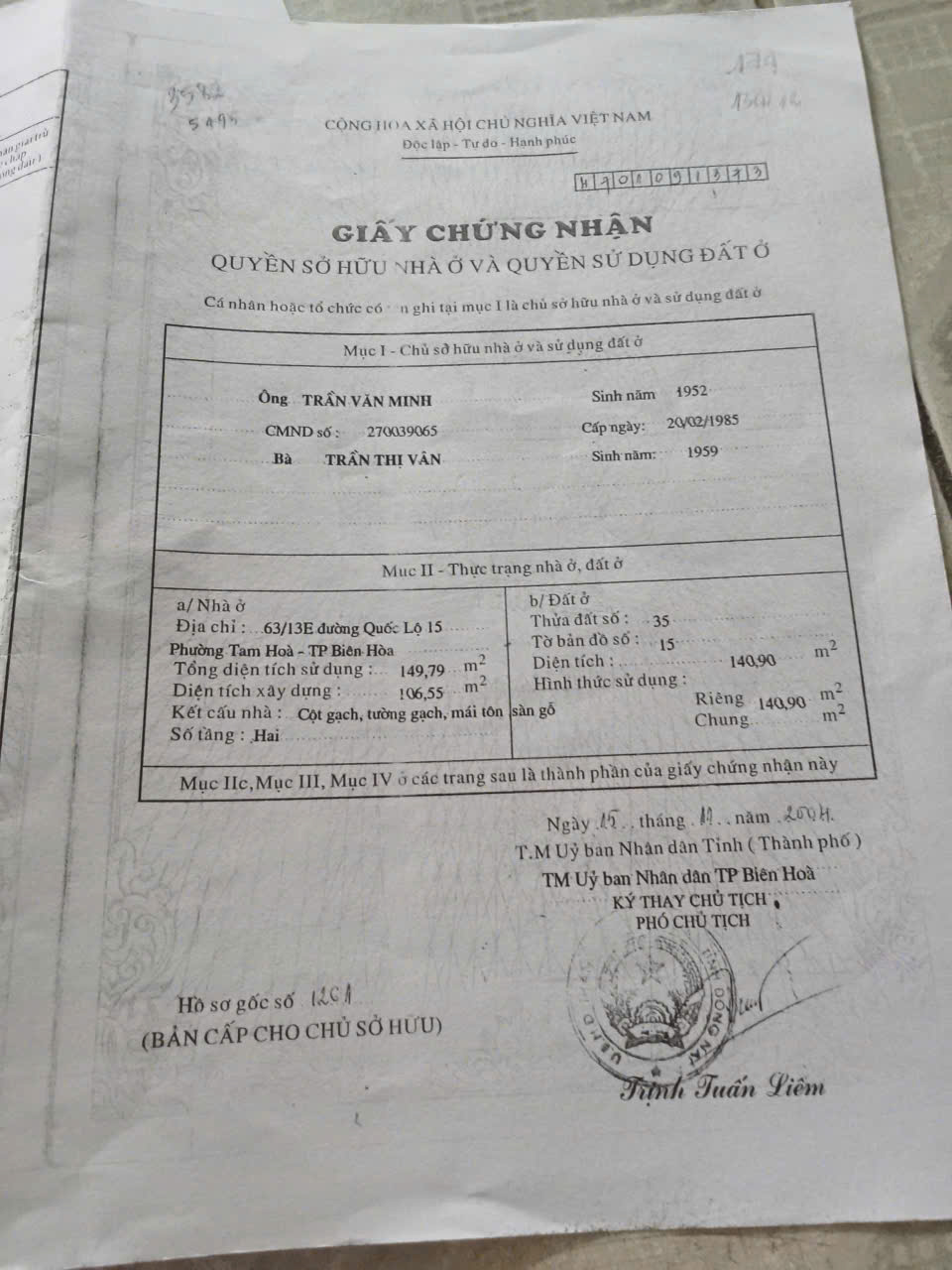 CHÍNH CHỦ CẦN BÁN  NHÀ CÓ VỊ TRÍ ĐẸP TẠI PHƯỜNG TAM HIỆP - TP. BIÊN HÒA - TỈNH ĐỒNG NAI