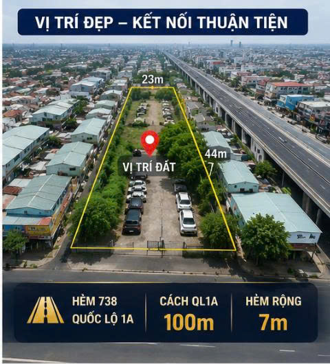 Đất thổ cư 1.000m² HXT QL 1A Bình Tân - Ngang 23m x 44  Chỉ  55 Tỷ