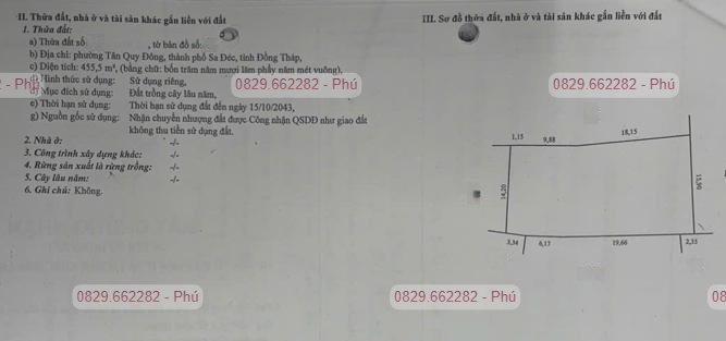 Bán Đất Thổ Cư 864m2 Sổ Hồng Nguyễn An Ninh, Tân Quy Đông, Sa Đéc. Giá 2.5 Tỷ.