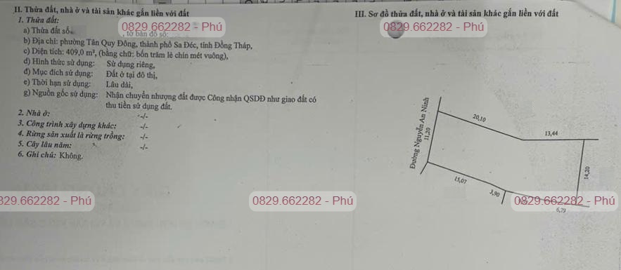 Bán Đất Thổ Cư 864m2 Sổ Hồng Nguyễn An Ninh, Tân Quy Đông, Sa Đéc. Giá 2.5 Tỷ.