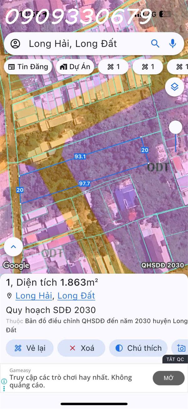 Bán lô đất đầu tư 1.863m2 quy hoạch full thổ cư (ODT) tại Long Hải, TP. HCM