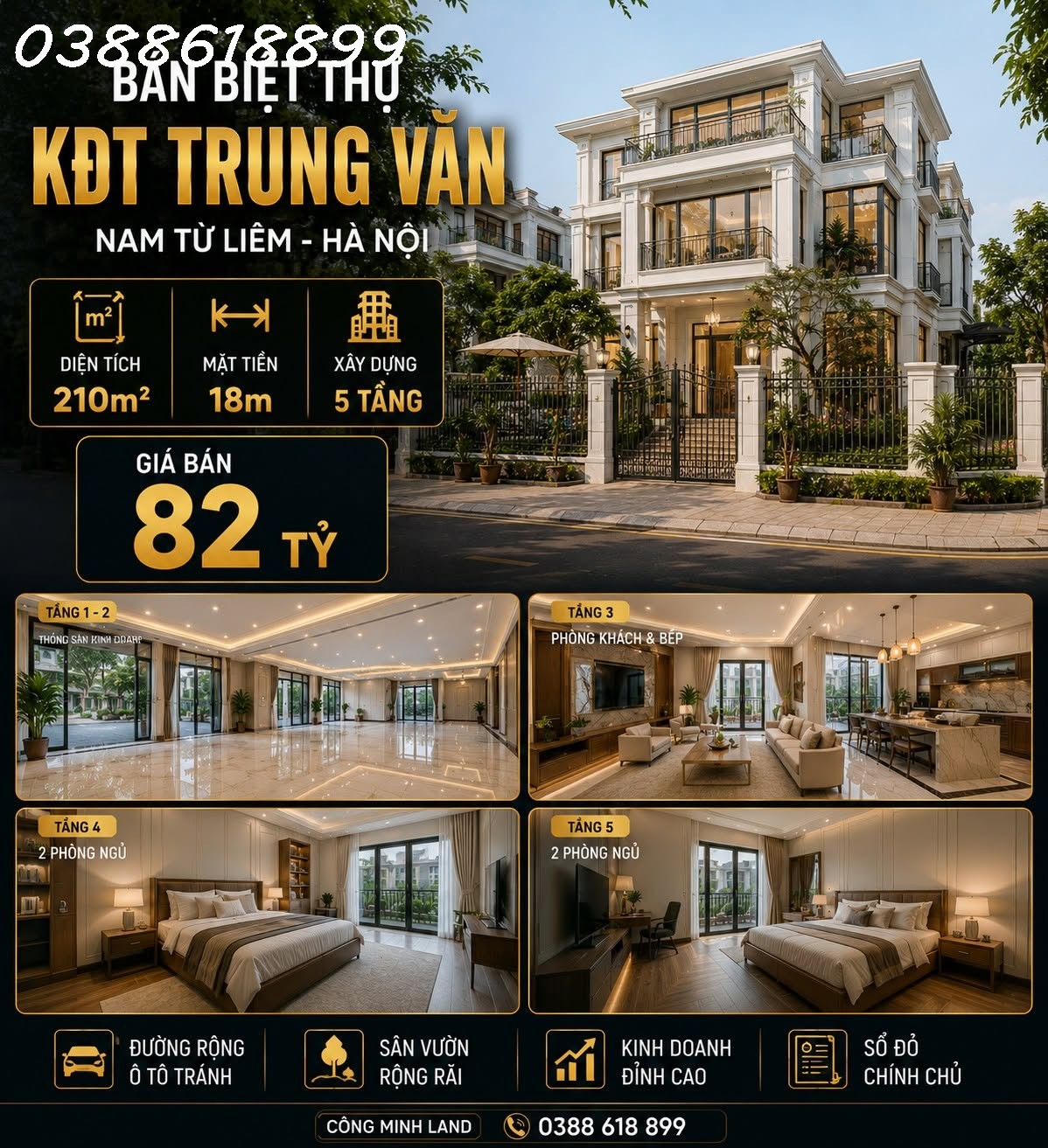 BÁN BIỆT THỰ KĐT TRUNG VĂN - NAM TỪ LIÊM - MẶT TIỀN 18M, SÂN VƯỜN RỘNG, KINH DOANH ĐỈNH - 210M2 - MT 18M - 82 TỶ