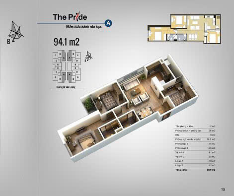 Căn hộ The Pride Hải Phát Hà Đông - 94m2, 3PN, tầng trung, ban công Tây Nam, giá chỉ 5,95 tỷ, sổ hồng sẵn