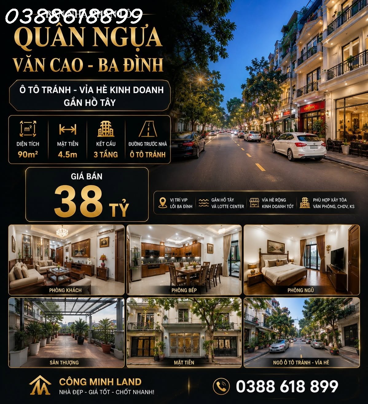 BÁN NHÀ PHÂN LÔ QUẦN NGỰA - VĂN CAO - BA ĐÌNH - Ô TÔ TRÁNH - VỈA HÈ KINH DOANH  - 90M2 - MT 4.5M - 38 TỶ