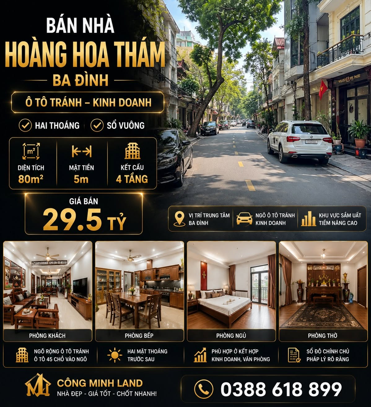 BÁN NHÀ HOÀNG HOA THÁM - BA ĐÌNH - Ô TÔ TRÁNH KINH DOANH - HAI THOÁNG - 80M2 - 4 TẦNG - MT 5M - 29.5 TỶ