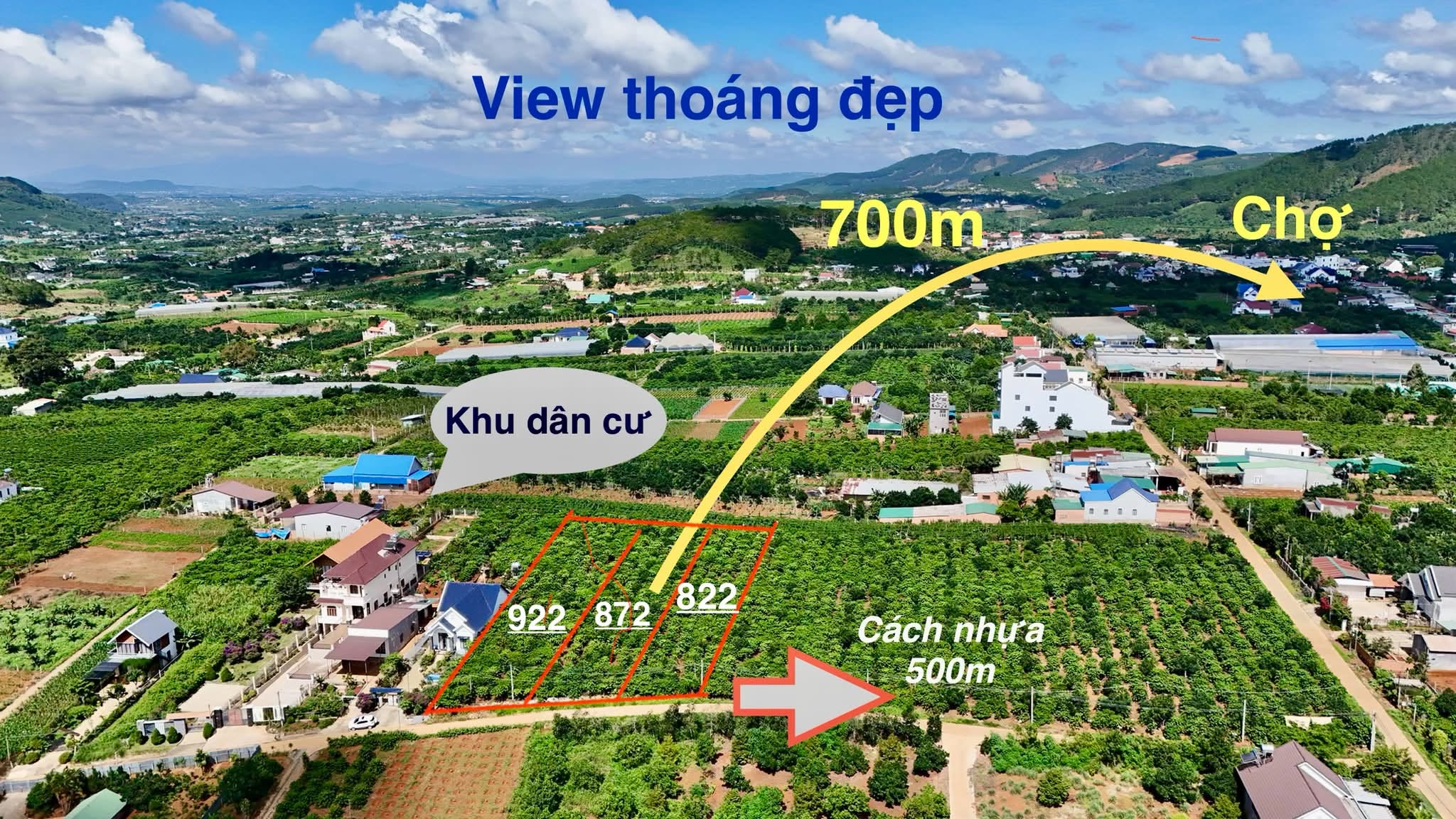 Bán Đất Ven Đà Lạt 872m² Thổ Cư 100m² – View Đồi Núi Đẹp, Giá Chỉ 2,9 Triệu/m²