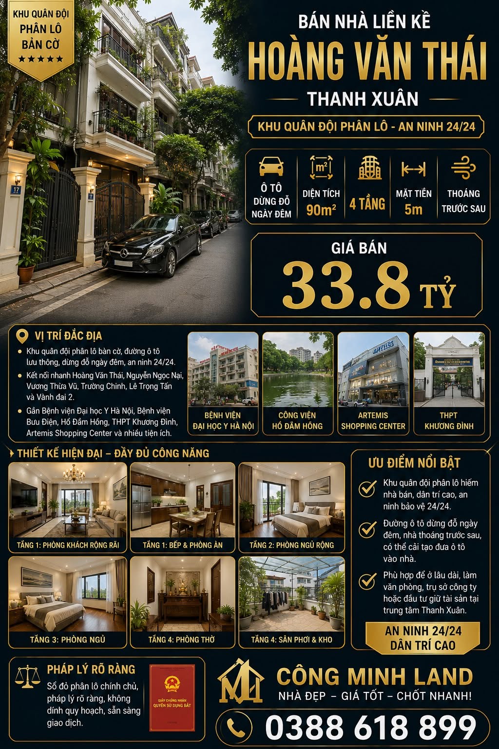 BÁN NHÀ LIỀN KỀ HOÀNG VĂN THÁI - THANH XUÂN - KHU QUÂN ĐỘI PHÂN LÔ - Ô TÔ DỪNG ĐỖ - 90M2 - 4 TẦNG - MT 5M - 33.8 TỶ