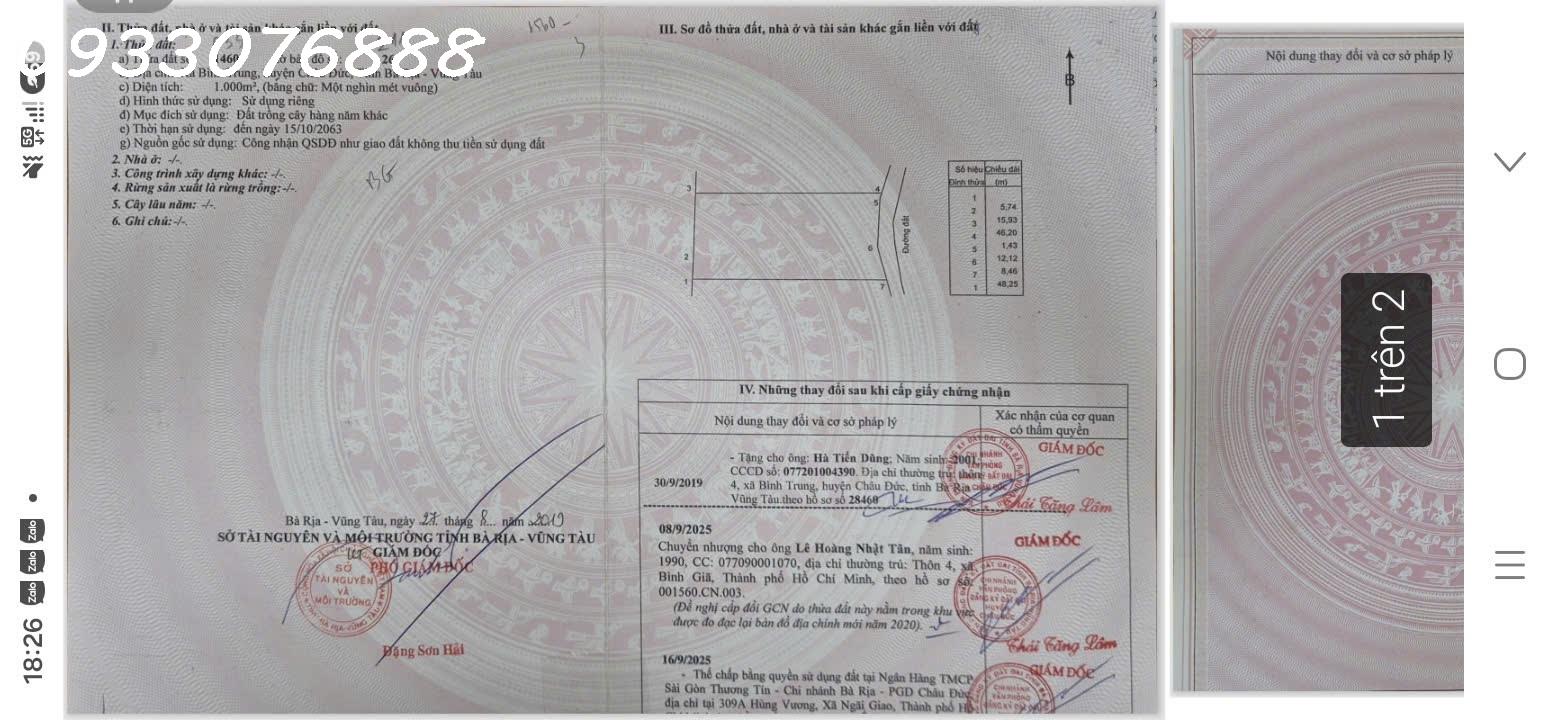 Bán đất tại Bình Trung, Châu Đức, Bà Rịa Vũng Tàu, DT 1.000m2, giá đầu tư