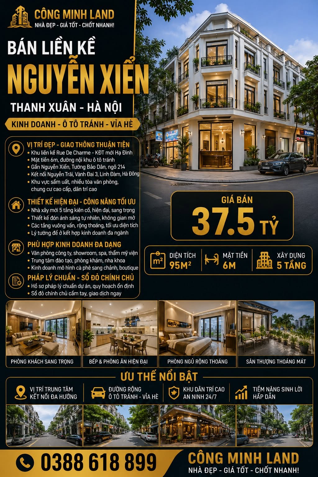 BÁN LIỀN KỀ NGUYỄN XIỂN - THANH XUÂN - KINH DOANH - Ô TÔ TRÁNH - 95M2 - MT 6M - GIÁ 37.5 TỶ