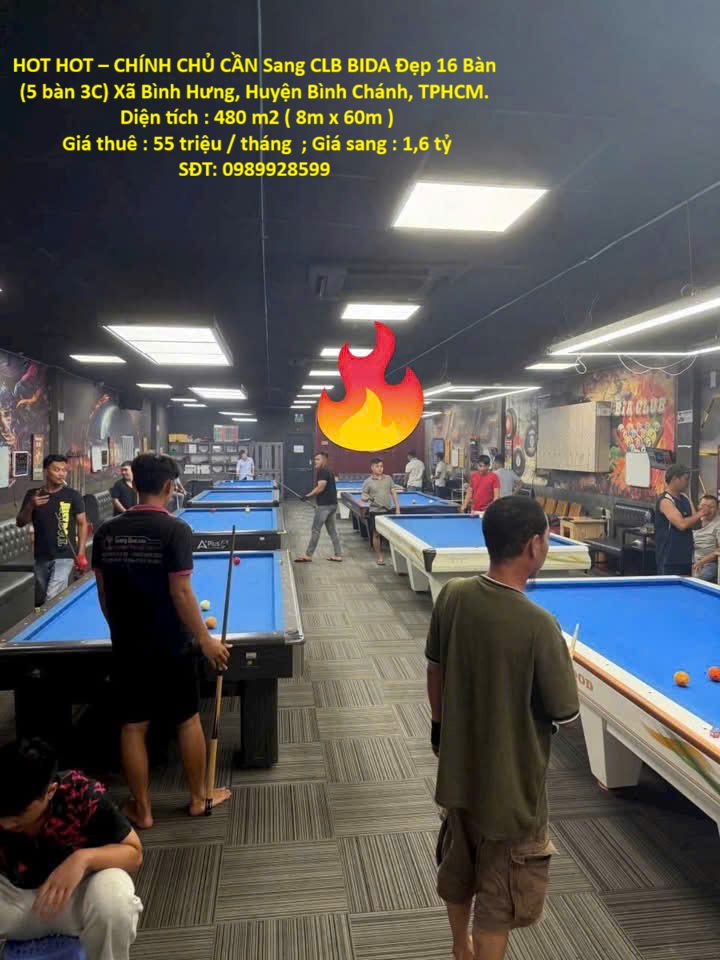 HOT HOT – CHÍNH CHỦ CẦN Sang CLB BIDA Đẹp 16 Bàn (5 bàn 3C) Xã Bình Hưng, Huyện Bình Chánh, TPHCM.