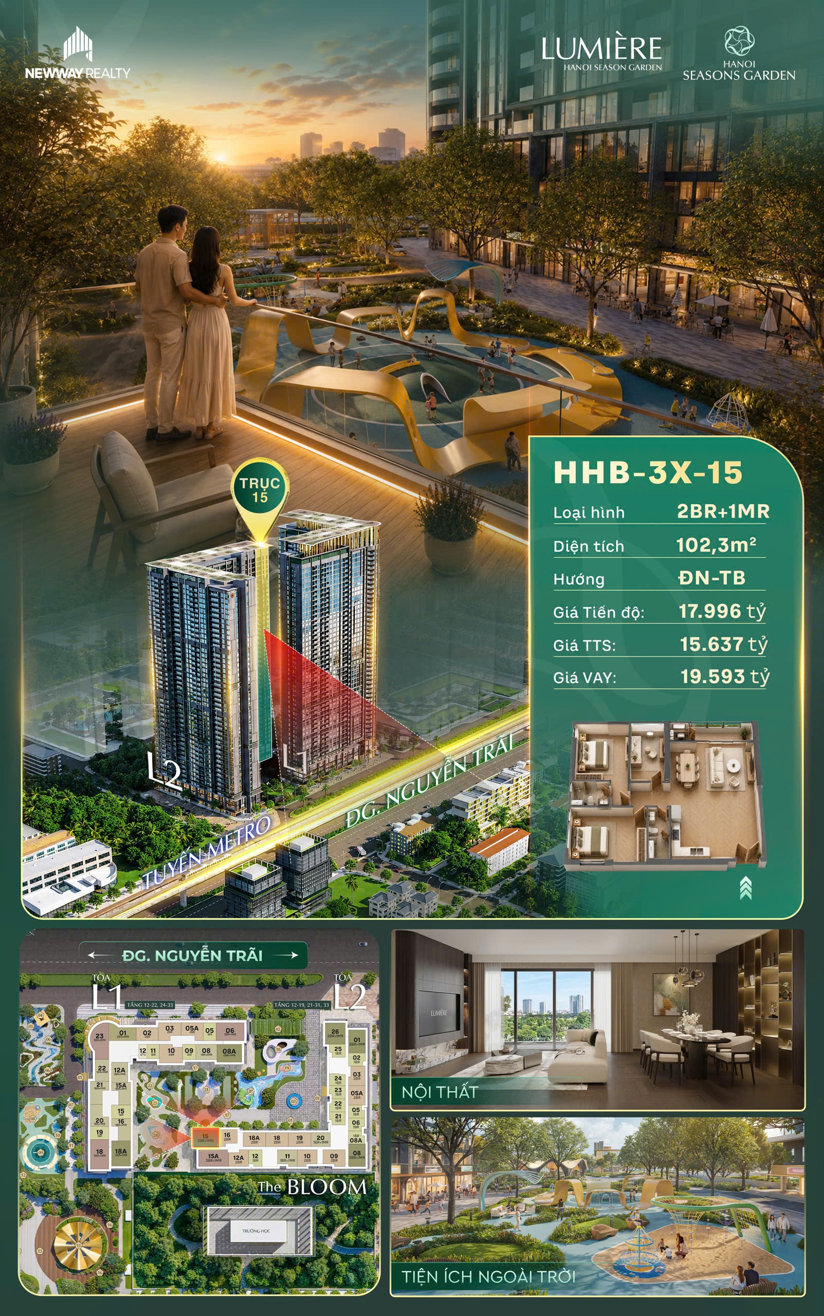 🍃MỞ BÁN CĂN 2PN+1 DIỆN TÍCH LỚN HIẾM CÓ TẠI LUMIÈRE HANOI SEASON GARDEN