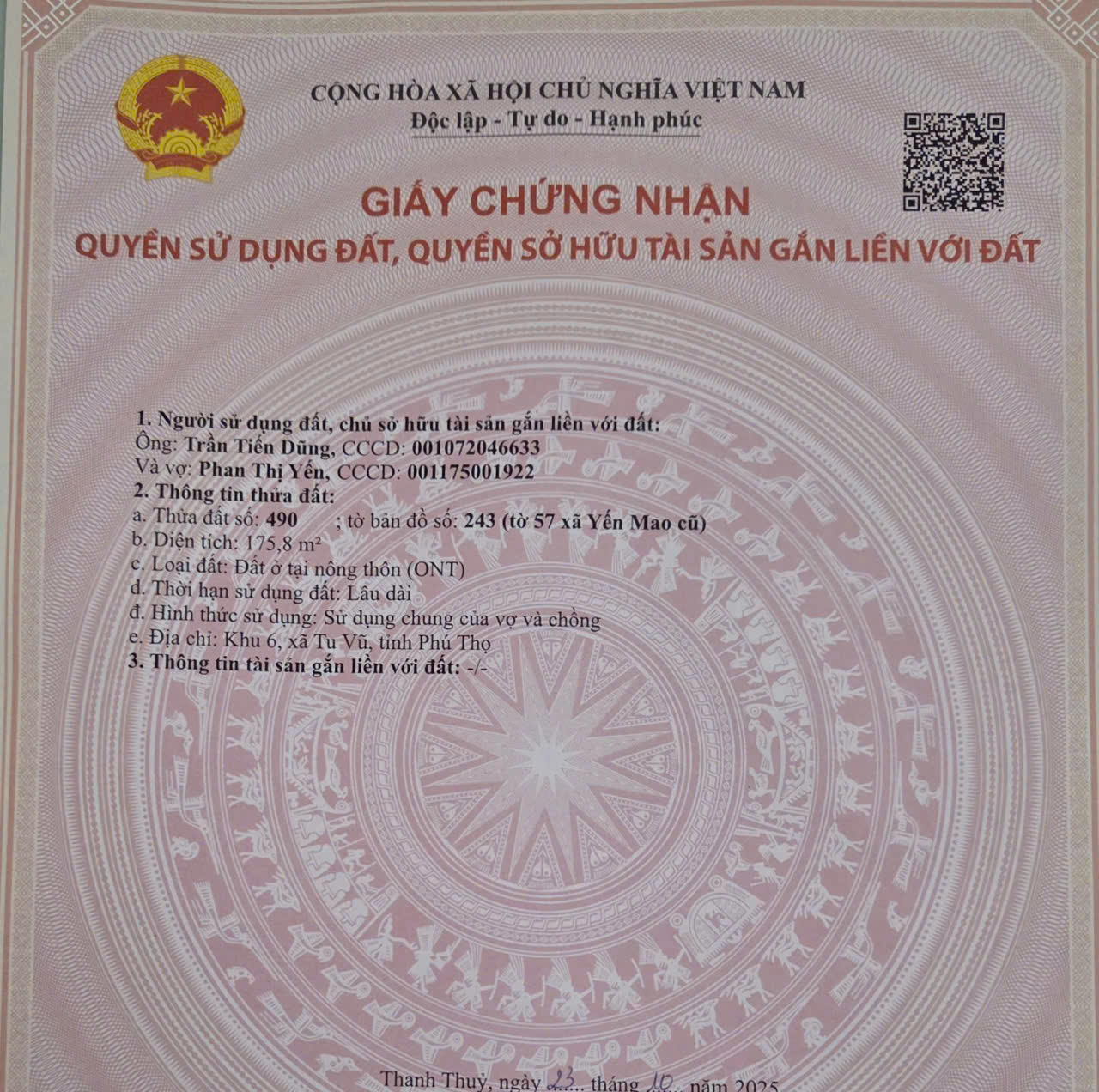 HOT HOT – CHÍNH CHỦ CẦN BÁN NHANH ĐẤT TẠI Khu 6, Xã Tu Vũ, Tỉnh Phú Thọ - GIÁ SIÊU TỐT