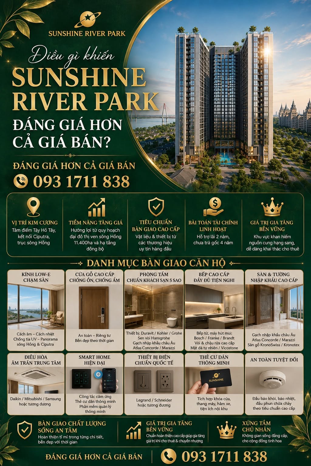 Vốn ban đầu 2,8 tỷ sở hữu Sunshine River Park chung cư 0931711838  gần lõi Cipucha view Sông Hồng
