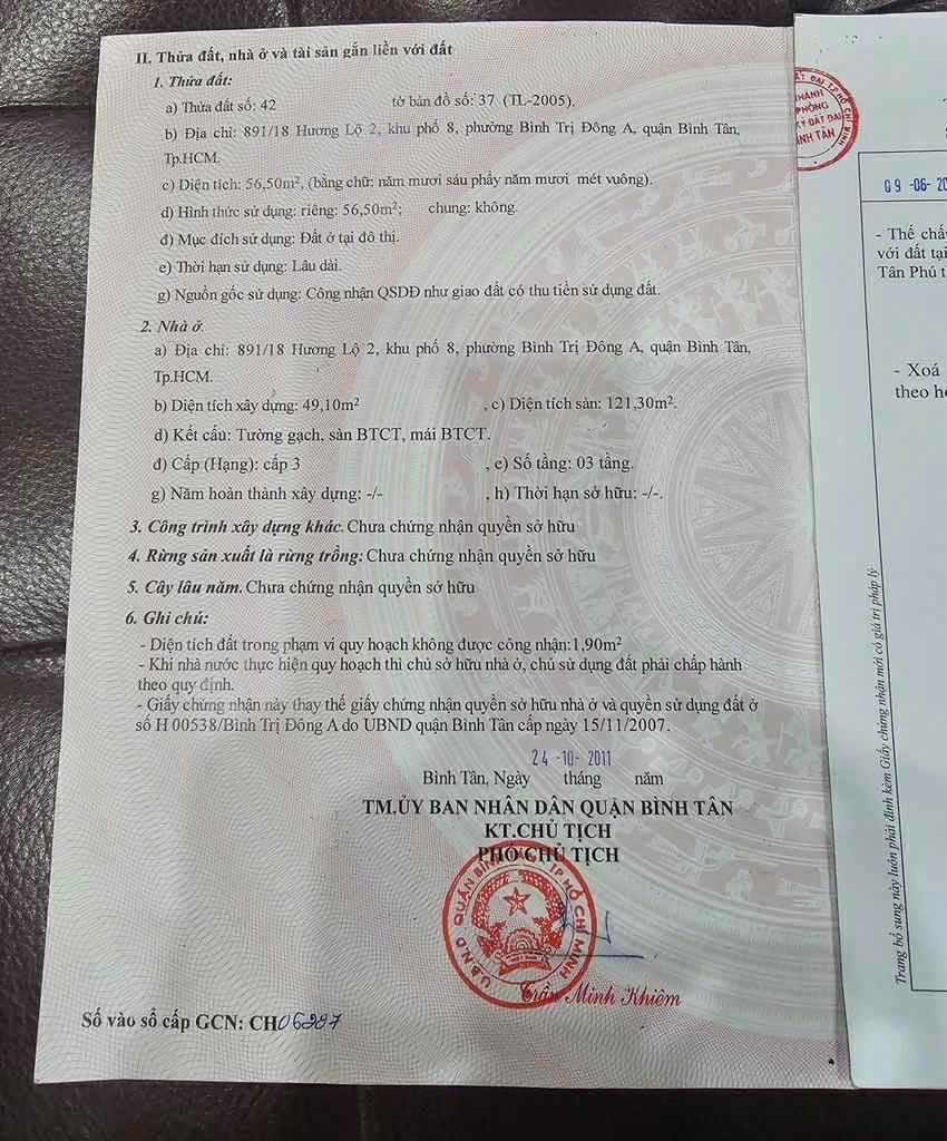 CHÍNH CHỦ BÁN NHÀ HẺM 891/18 HƯƠNG LỘ 2 – PHƯỜNG BÌNH TRỊ ĐÔNG A, QUẬN BÌNH TÂN, TP.HCM