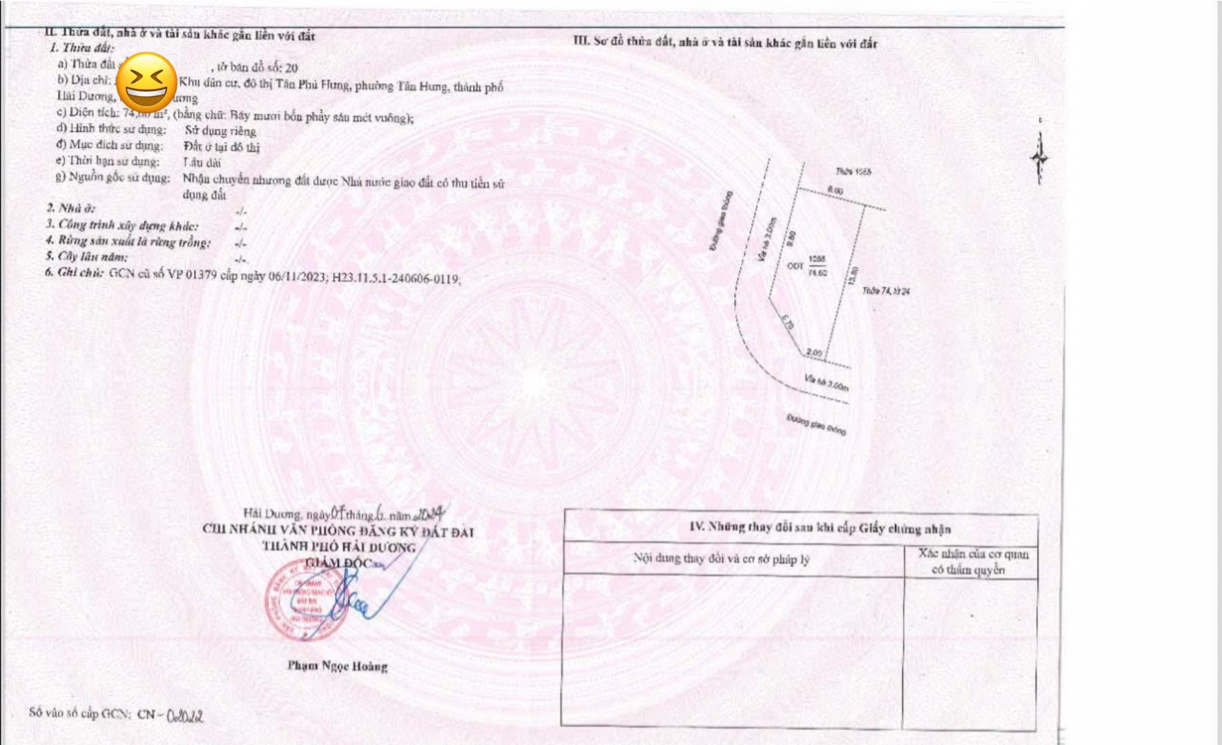 Bán đất lô góc 2 mặt phố KĐT Tân Phú Hưng, ph Tân Hưng, TP HD, 74.6m2, vị trí đẹp, chỉ 3.x tỷ