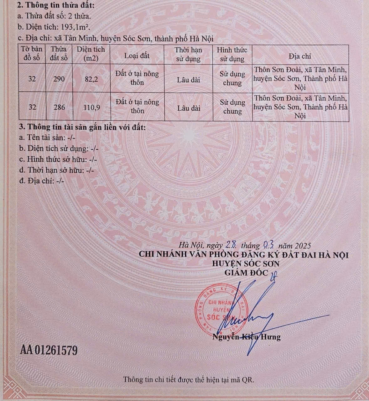 Chủ thở oxy bán cắt lỗ lô đất 82,2m2 full thổ cư đường 4m ô tô vào đất tại Sơn Đoài- Tân Minh- Sóc Sơn- Hà Nội