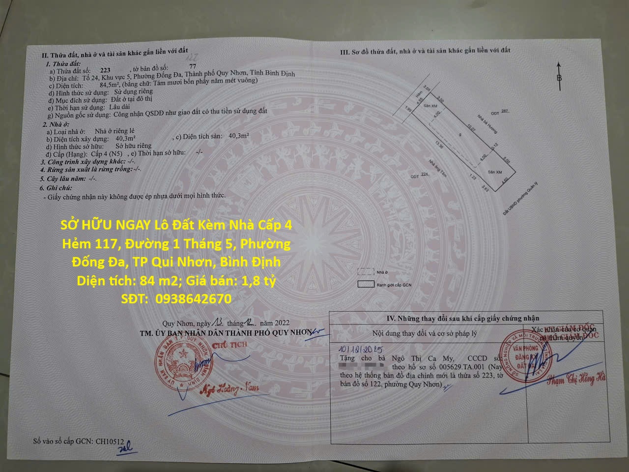 SỞ HỮU NGAY Lô Đất Kèm Nhà Cấp 4 Hẻm 117, Đường 1 Tháng 5, Phường Đống Đa, TP Qui Nhơn, Bình Định