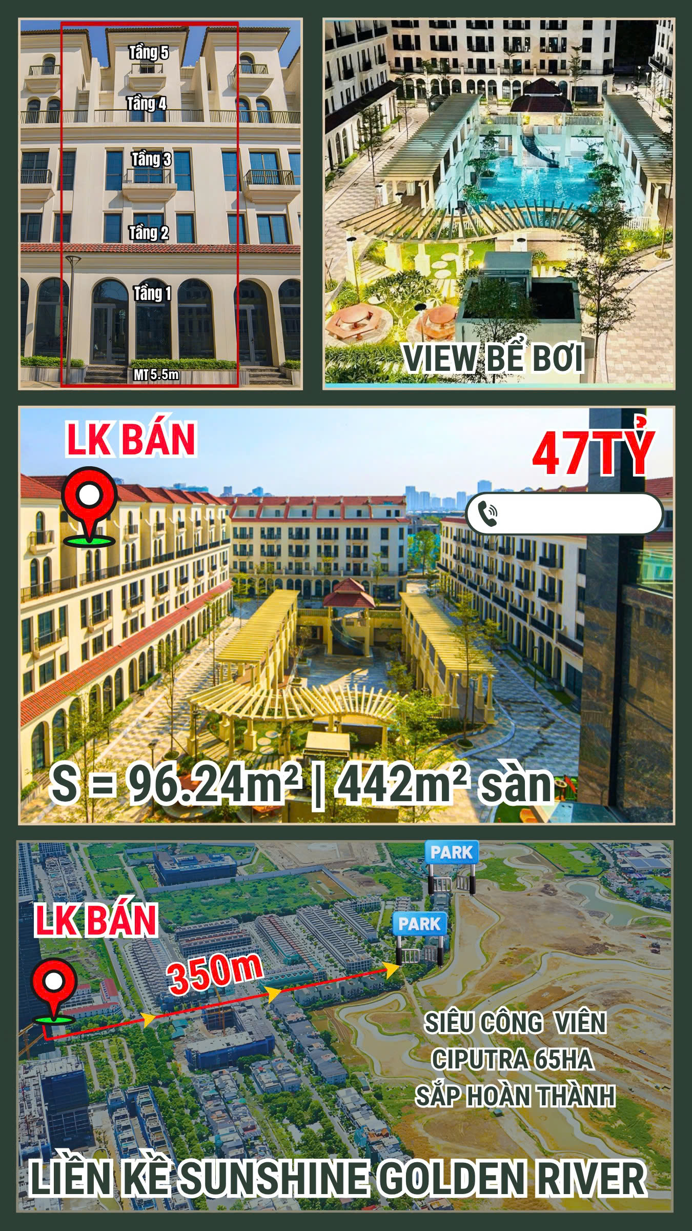 BÁN SHOPHOUSE SUNSHINE GOLDEN RIVER – 96.24M² – GIÁ CHỈ 47 TỶ