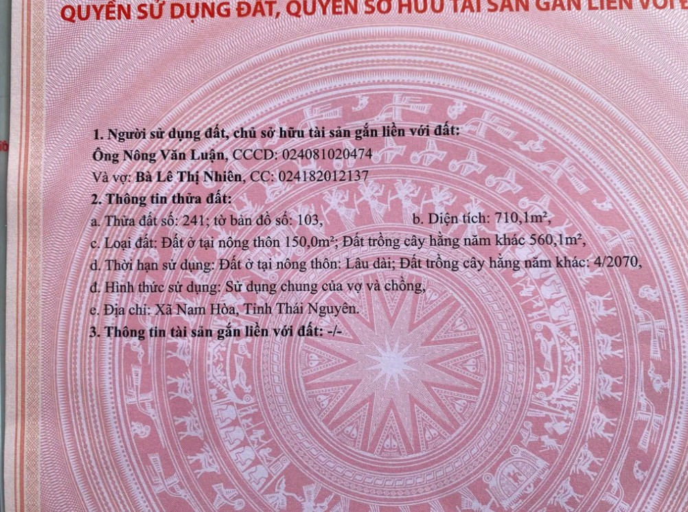 Chính chủ bán đất Cây Thị, Nam Hòa, Thái Nguyên - 710m2 - Mặt tiền 15,5m - Có thể chia 3 lô, chỉ 1,x tỷ