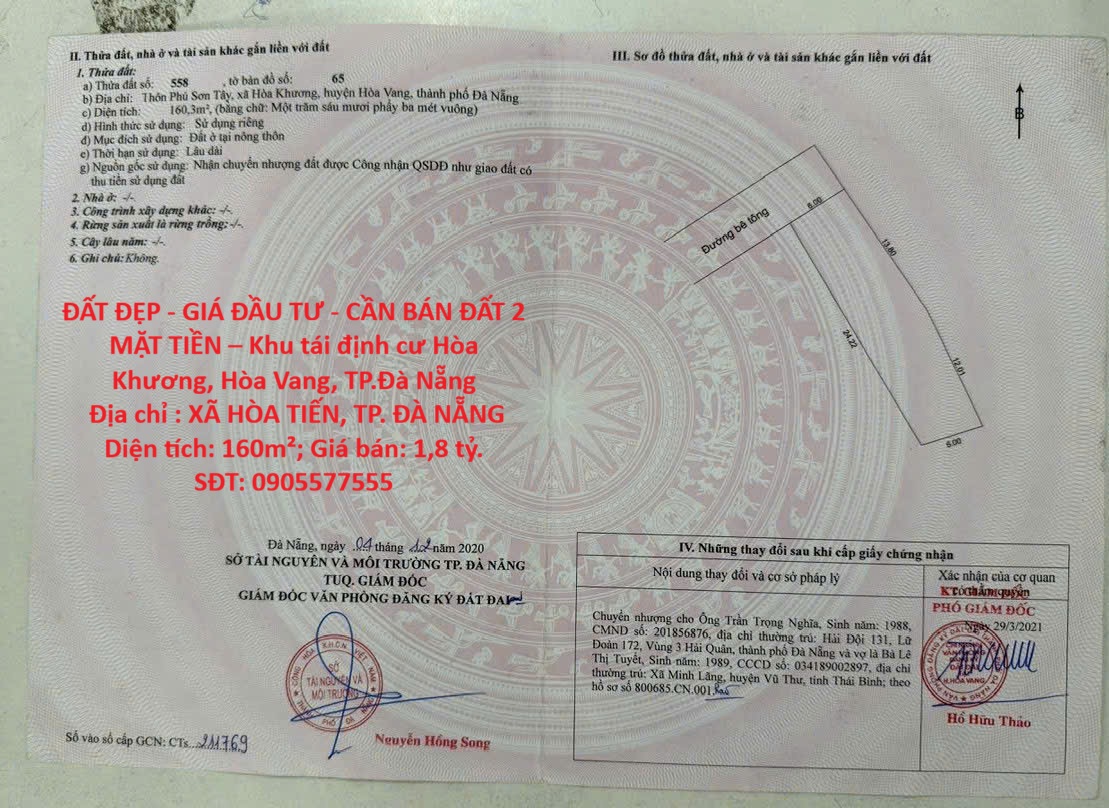 ĐẤT ĐẸP - GIÁ ĐẦU TƯ - CẦN BÁN ĐẤT 2 MẶT TIỀN – Khu tái định cư Hòa Khương, Hòa Vang, TP.Đà Nẵng