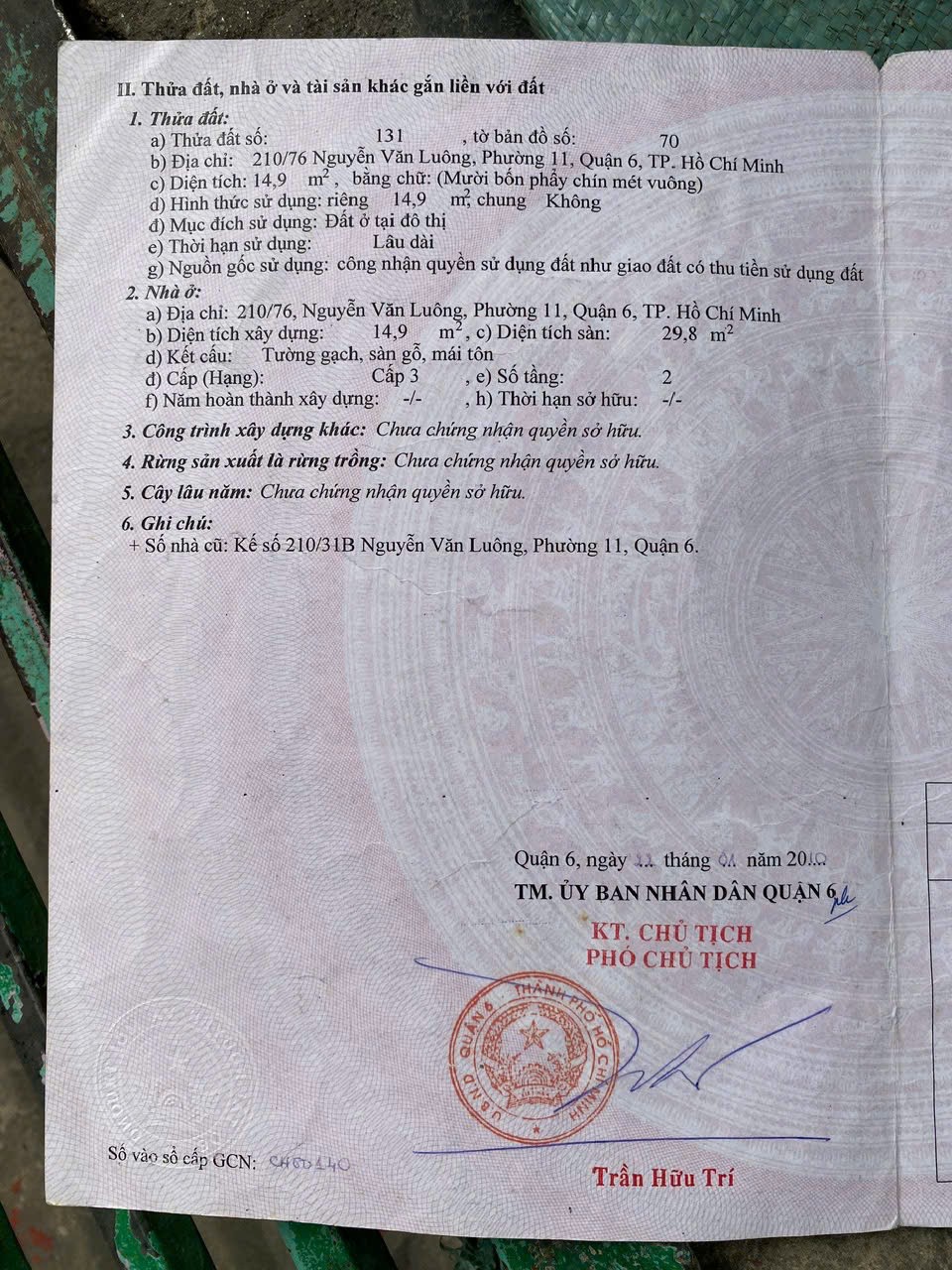 HOT HOT – CHÍNH CHỦ CẦN BÁN NHÀ  TẠI 210/76 NGUYỄN VĂN LUÔNG, P.11, Q.6, TP. Hồ Chí Minh.