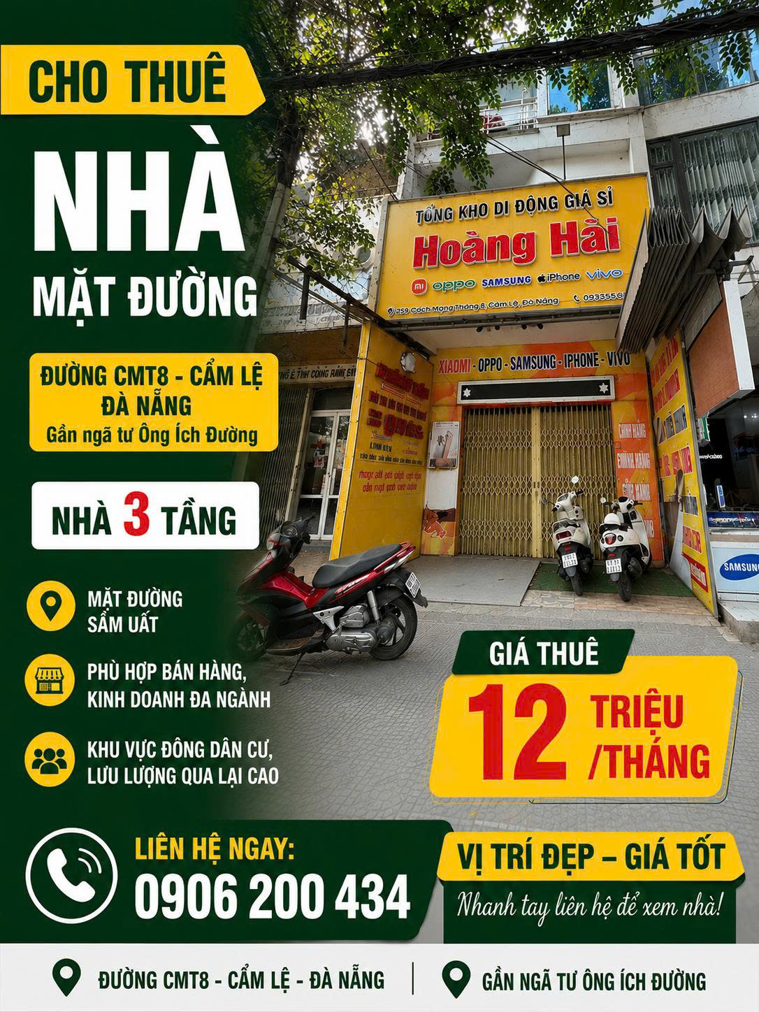 Nhà 3 tầng nằm ngay mặt đường Cách Mạng Tháng 8 CẦN CHO THUÊ SÁT NGÃ TƯ ÔNG ÍCH ĐƯỜNG