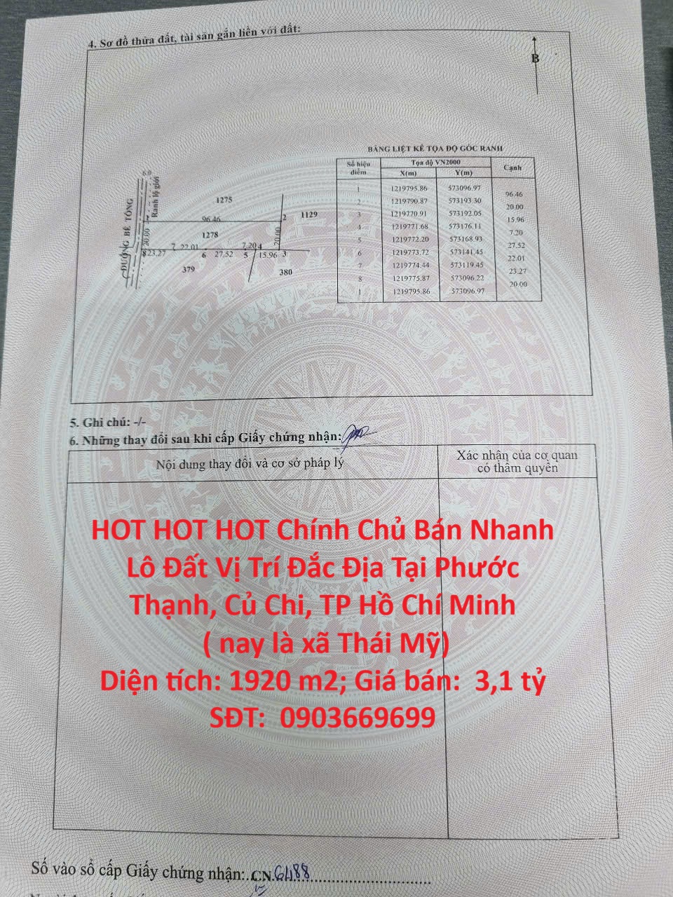 HOT HOT HOT Chính Chủ Bán Nhanh Lô Đất Vị Trí Đắc Địa Tại Phước Thạnh, Củ Chi, TP Hồ Chí Minh