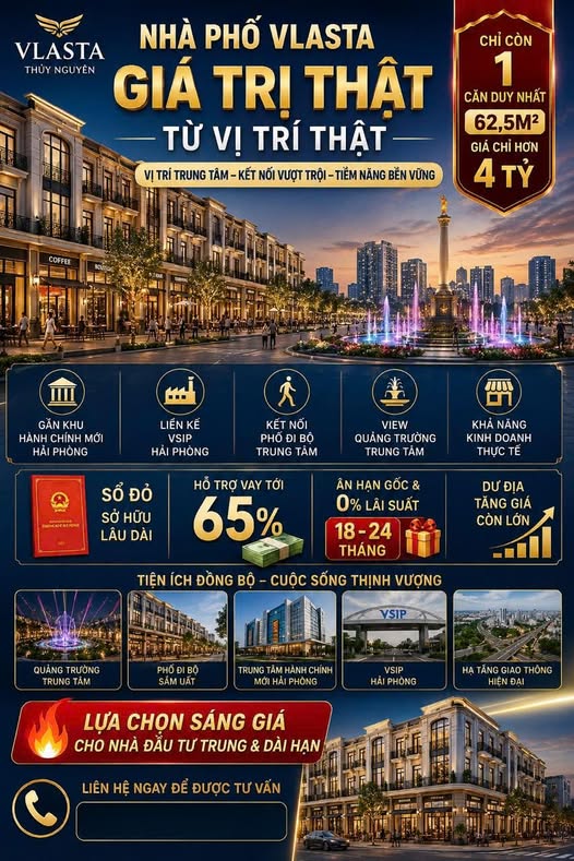VLASTA THỦY NGUYÊN – DỰ ÁN HIẾM HOI HỘI TỤ VỊ TRÍ VÀNG, GIÁ TỐT VÀ TIỆN ÍCH 5 SAO
NHÀ PHỐ VLASTA – GIÁ TRỊ THẬT TỪ VỊ TRÍ THẬT