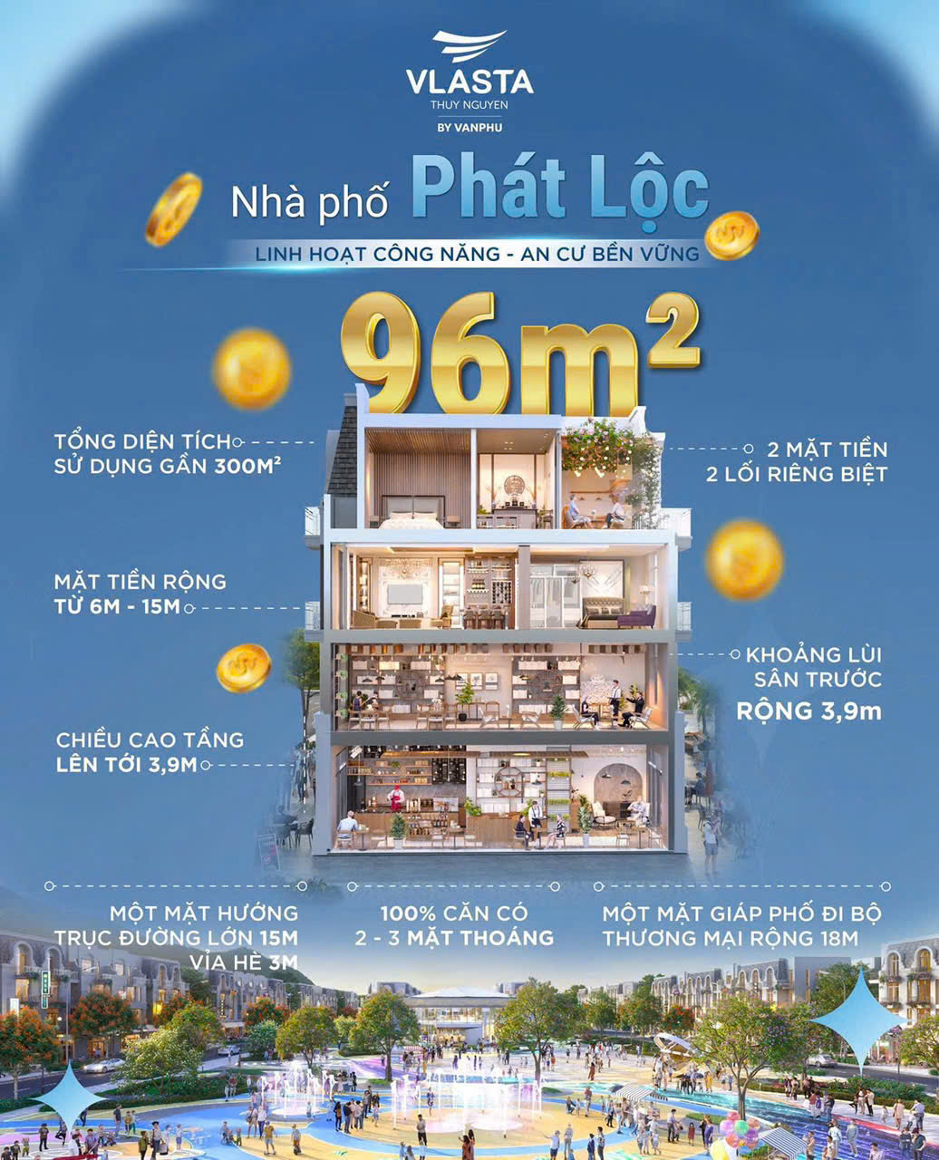 Bán nhà phố đi bộ trung tâm quảng trường dự án Vlasta Thủy Nguyên chỉ 8tỷ/căn 96m2