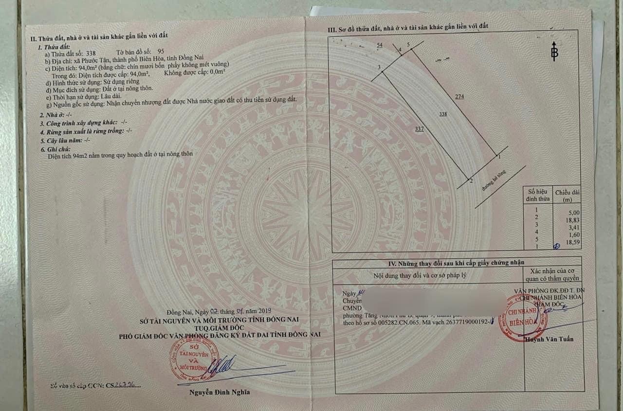 ĐẤT ĐẸP – GIÁ TỐT- CHÍNH CHỦ CẦN BÁN ĐẤT Tại  Phường Phước Tân, TP Biên Hoà, tỉnh Đồng Nai