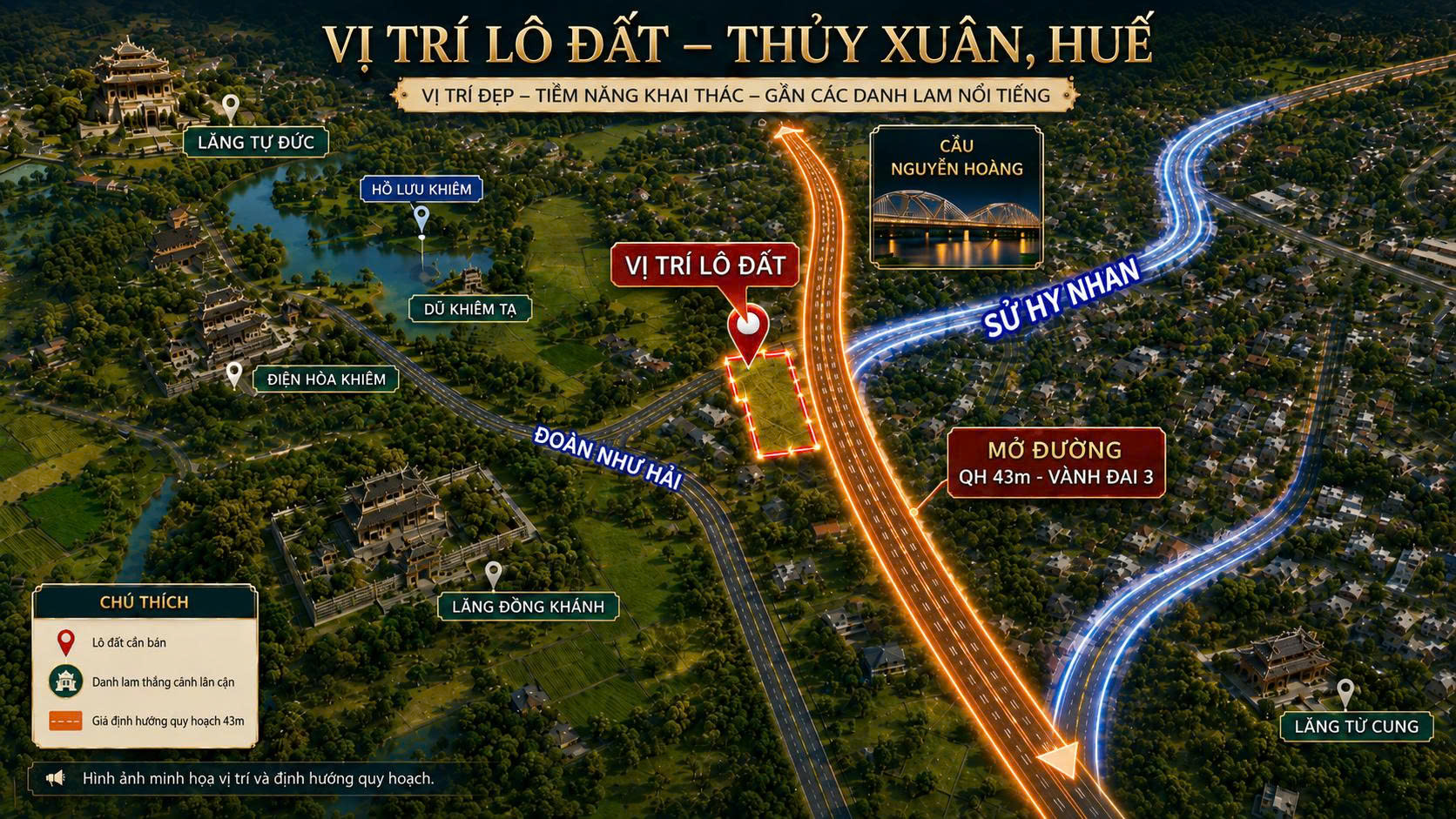 Bán quỹ đất ~900m² Thủy Xuân, mặt tiền Sư Hy Nhan - Lê Ngô Cát - Đường QH 43m, giá 22,5 tỷ
