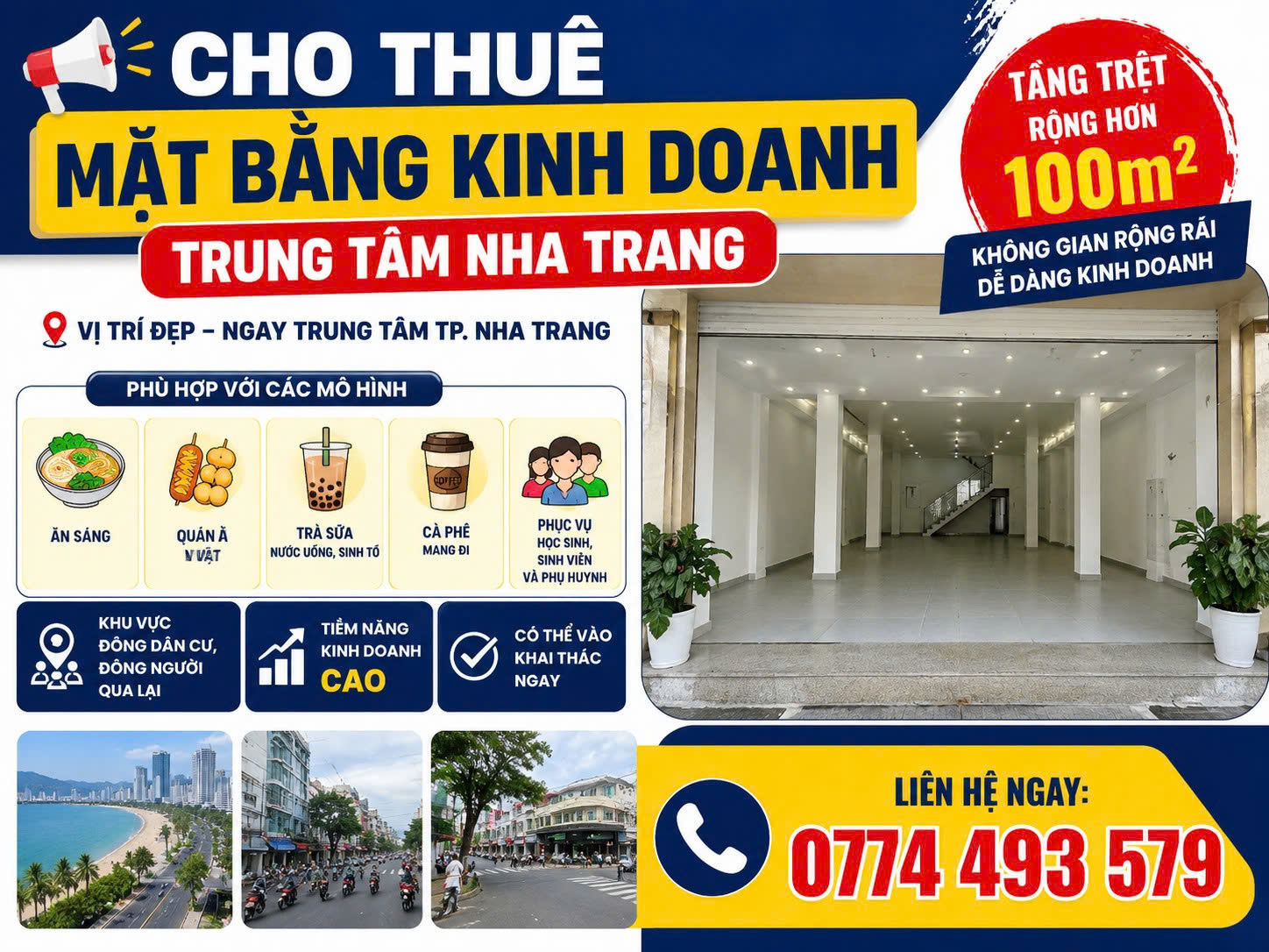 CHO THUÊ MẶT BẰNG KINH DOANH TRUNG TÂM NHA TRANG vị trí đẹp phù hợp cho các mô hình như: Ăn sáng Quán ăn vặt Trà sữa, nước uống, sinh tố