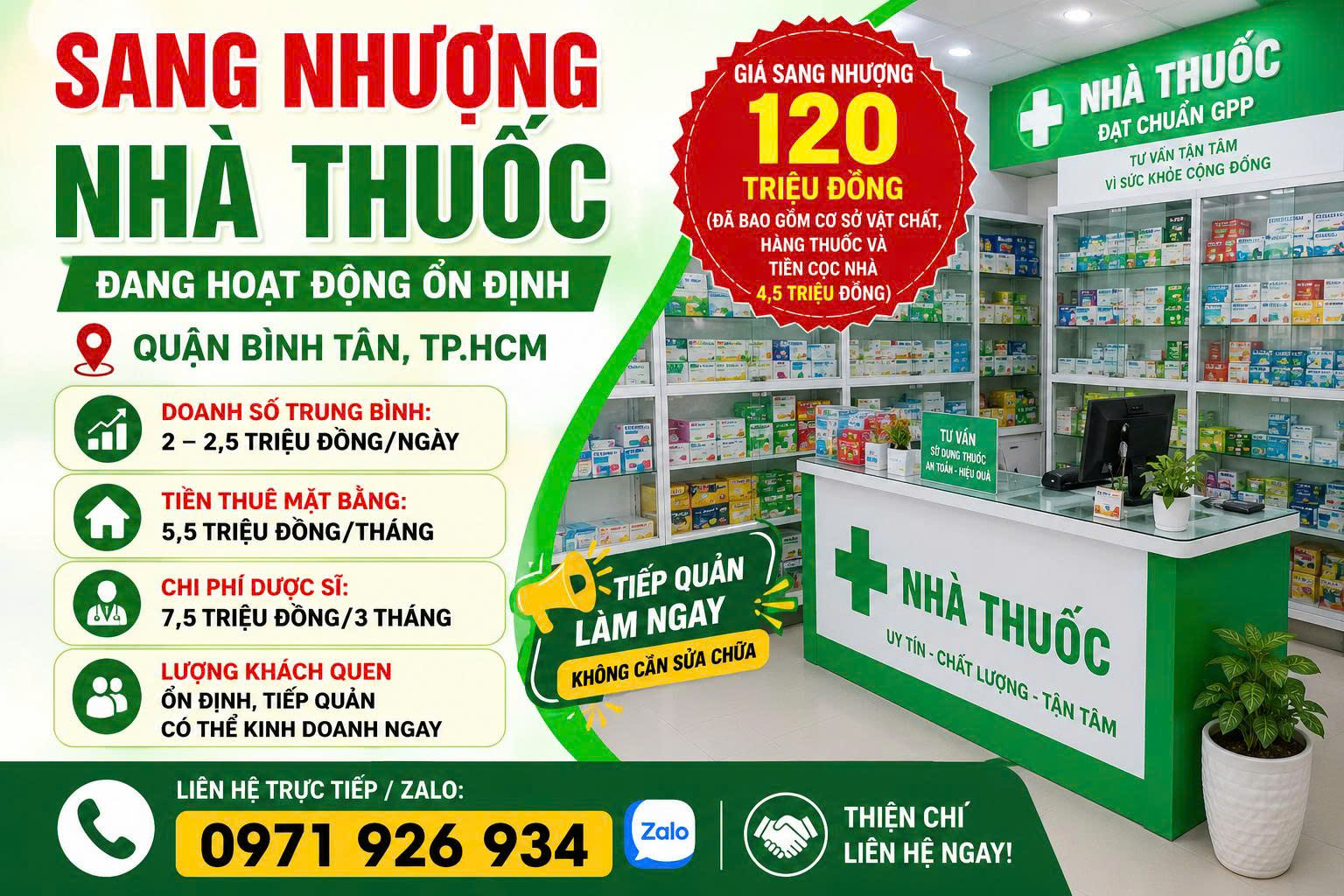 SANG NHƯỢNG NHÀ THUỐC ĐANG HOẠT ĐỘNG ỔN ĐỊNH – Địa chỉ: 07 Tây Lân, phường Bình Trị Đông A, quận Bình Tân, TP.HCM