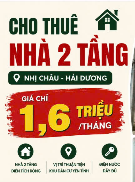 CHO THUÊ NHÀ NGUYÊN CĂN – NHỊ CHÂU, HẢI DƯƠNG- CHỈ HƠN 1TR