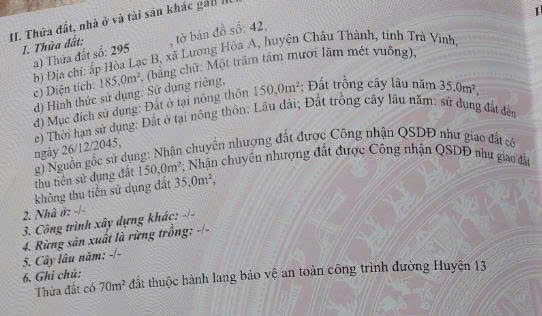 CHÍNH CHỦ CẦN BÁN ĐẤT THỔ CƯ – CÓ VỊ TRÍ ĐẸP TẠI XÃ LƯƠNG HÒA A - H. CHÂU THÀNH - TỈNH TRÀ VINH-3