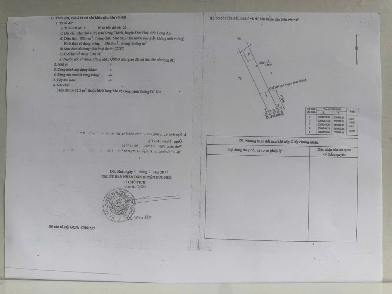 BÁN ĐẤT XÃ ĐỨC HUỆ - TÂY NINH MỚI. DT 10x80 SẴN SHR 4.5 TỶ. LH:0902414014-3