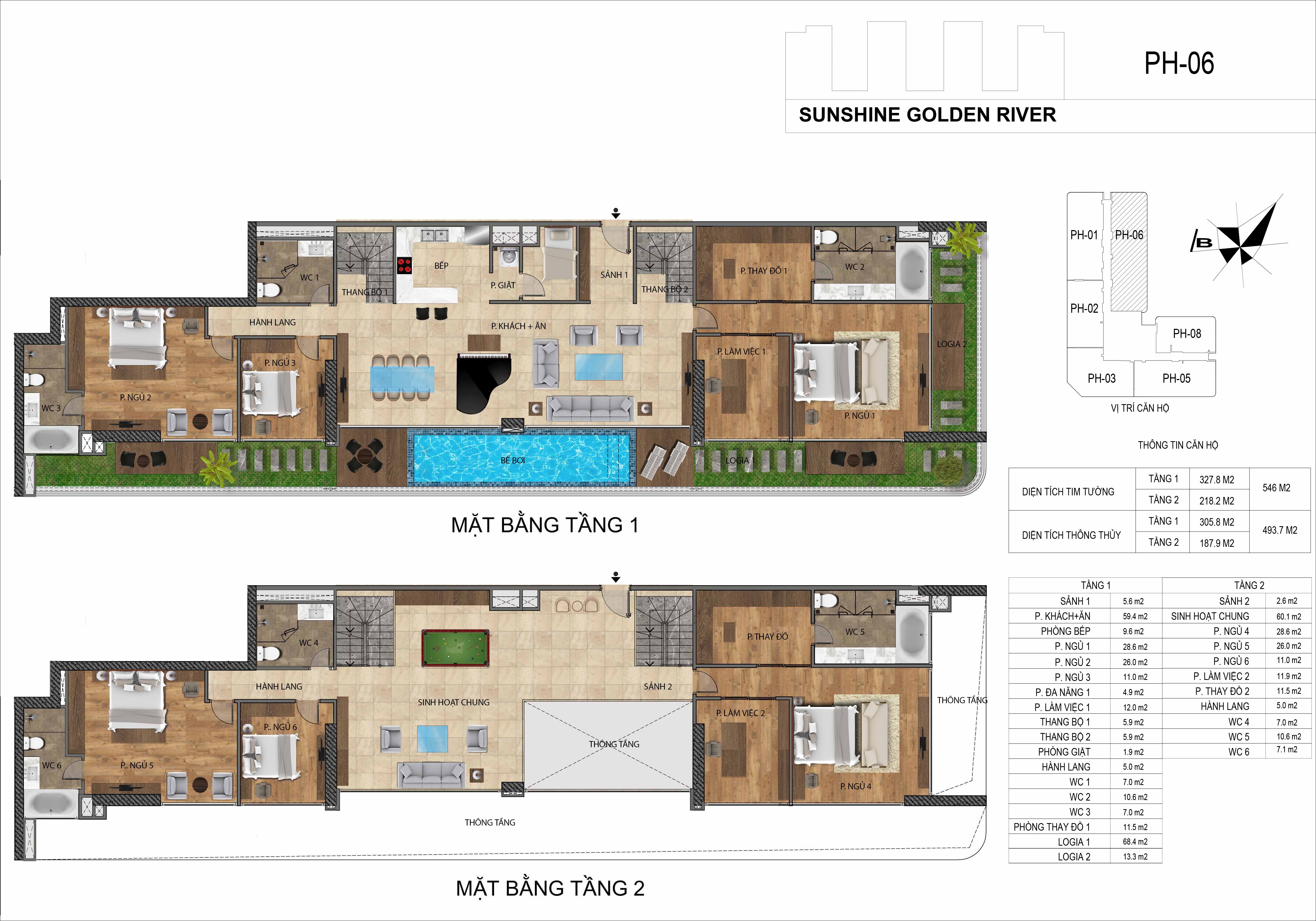 BÁN PENTHOUSE SUNSHINE GOLDEN RIVER – 305,8M²  BAN CÔNG 81,9M²  VIEW HỒ TÂY & CÔNG VIÊN CIPUTRA
