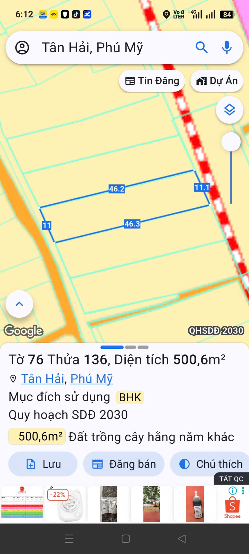 CHÍNH CHỦ CẦN BÁN ĐẤT 502m² – PHƯỜNG TÂN HẢI, TP. PHÚ MỸ
