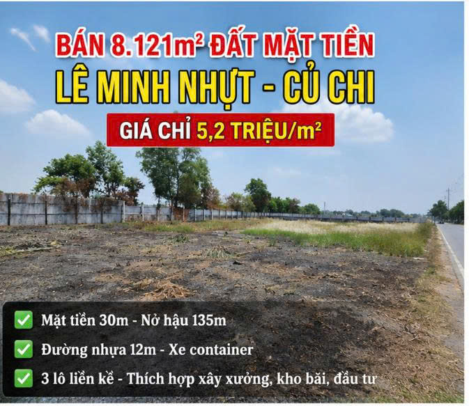Bán 8.121m² đất mặt tiền Lê Minh Nhựt Củ Chi - Gần Vinhomes - Giá chỉ 39 Tỷ