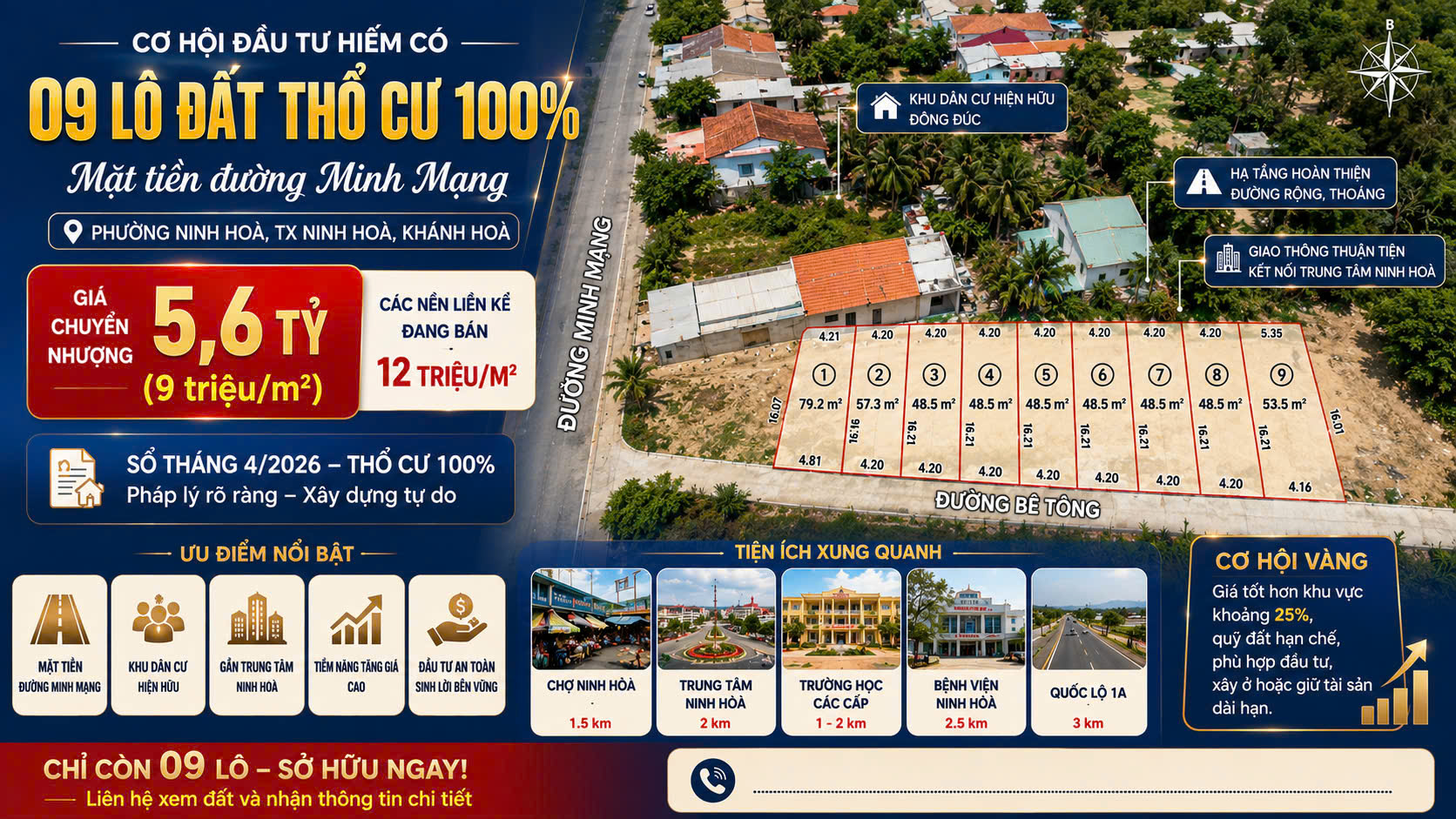 Bán đất thổ cư trục đường minh mạng Ninh Hoà - Khánh Hoà