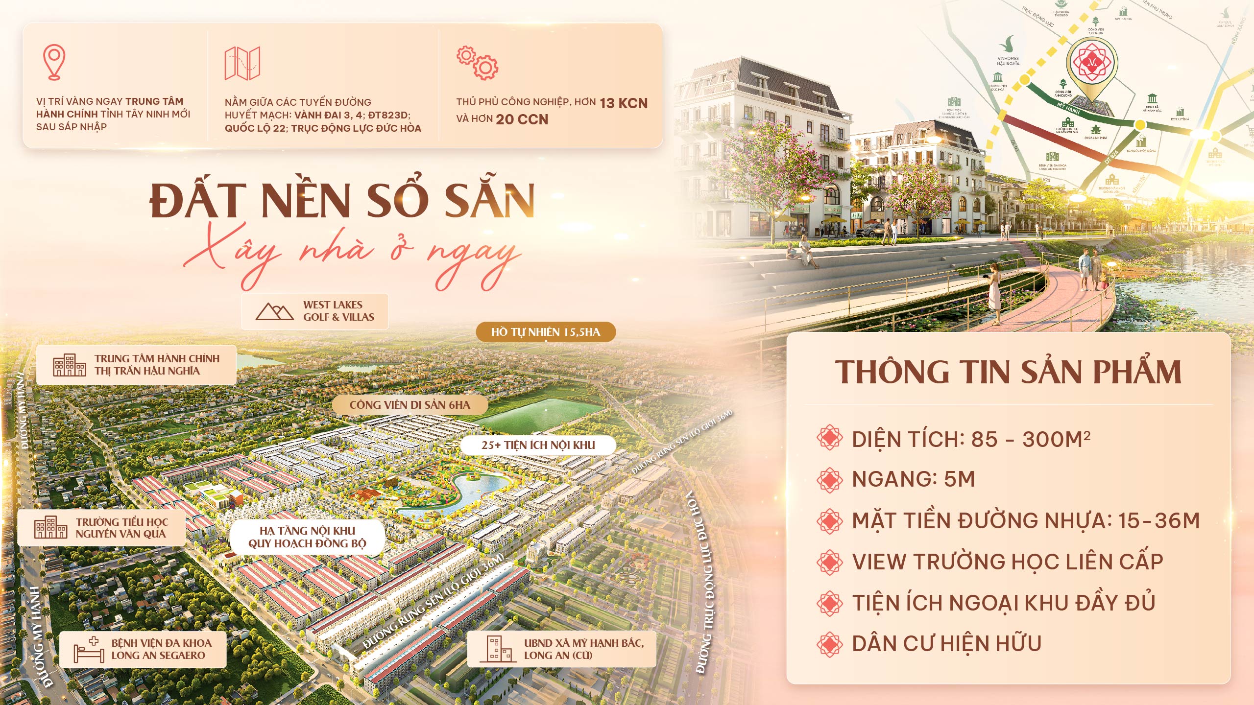 Cần bán đất nền  thổ cư 100%, sổ hồng riêng, gần KCN Đức Hòa, giá tốt
