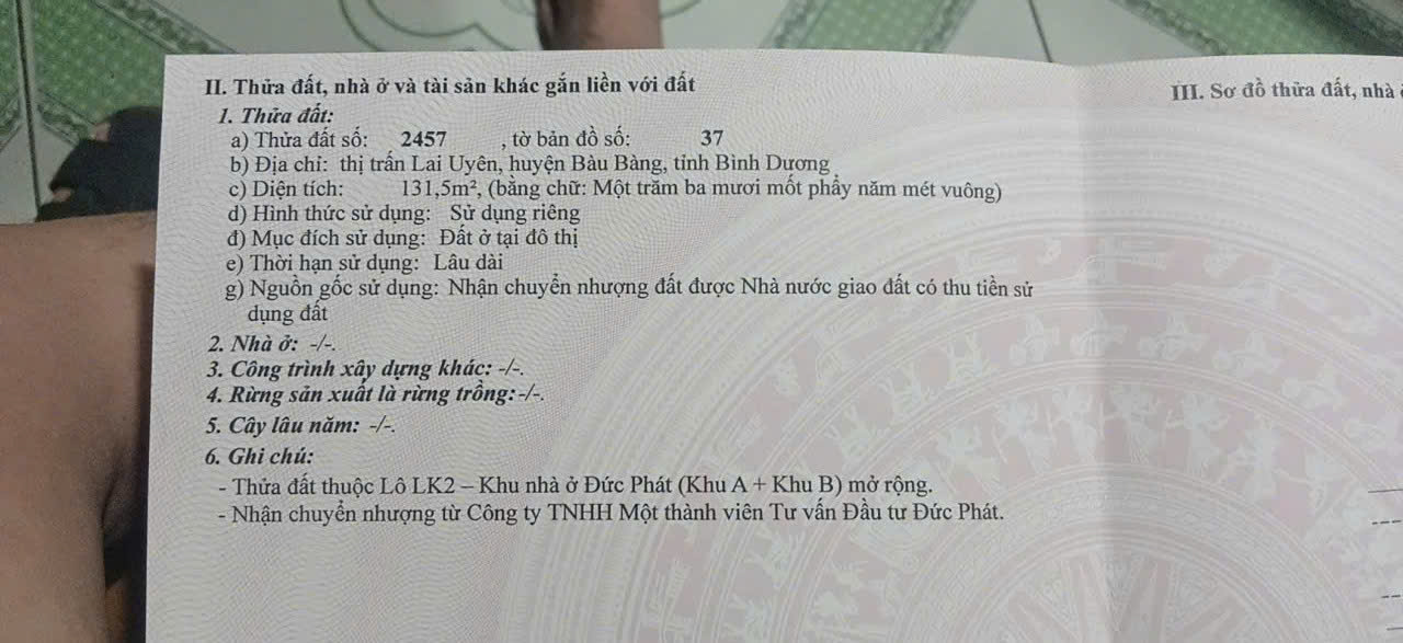 ĐẤT ĐẸP- GIÁ TỐT CHÍNH CHỦ BÁN GẤP LÔ ĐẤT 2 MẶT TIỀN TIỀM NĂNG ĐẦU TƯ TẠI  Bàu Bàng, Bình Dương
